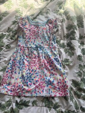 healthtex White Dress with Pink, Blue & Teal Burst Print